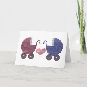 Tarjeta Chico y Chica gemelos bebé, diseño de arte de Pram