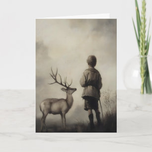 Tarjeta Chico y ciervo Arte impreso vintage Paisaje melanc