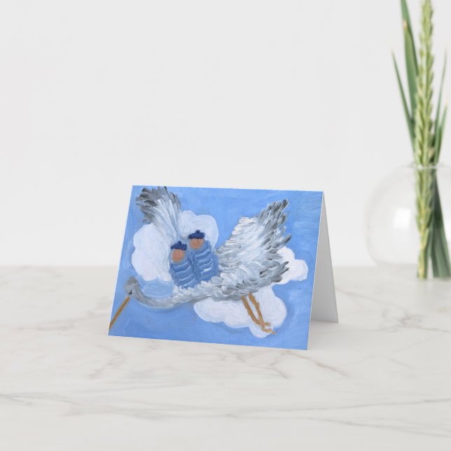 Tarjeta Chicos gemelos volando en una cigüeña: Susan Payne (Anverso)