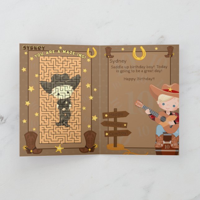 Tarjeta Chicos Rubios Divertidos Cumpleaños de Vaquero Inc (Interior)