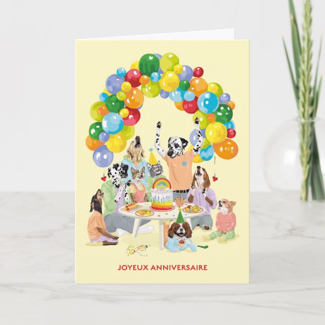 Tarjeta Chiens et chats Souffler des bougies Gâteau Fête (Anverso)