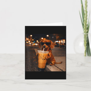 Tarjeta Chihua dachshund divertido bebedor de café helado