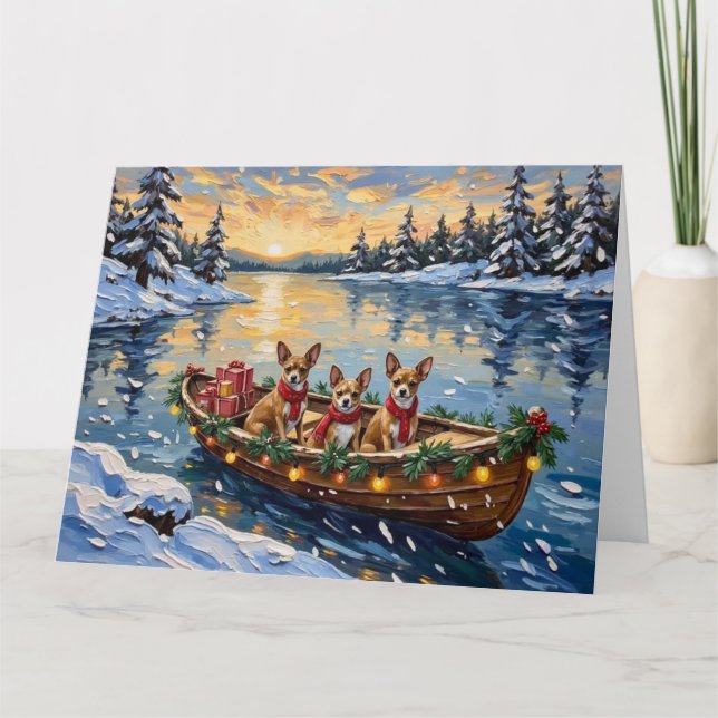 Tarjeta Chihuahua Christmas Boat Holiday (Anverso)