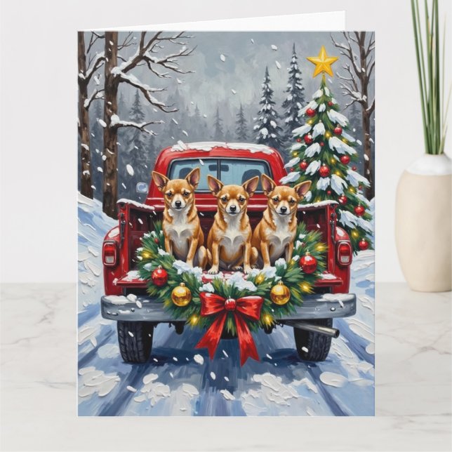 Tarjeta Chihuahua Christmas Red Truck Holiday (Anverso)
