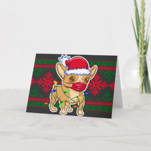 Tarjeta Chihuahua de Navidad con mascarilla médica