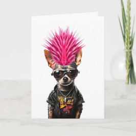 Tarjeta Chihuahua de rock punk con mohawk rosa perro papá