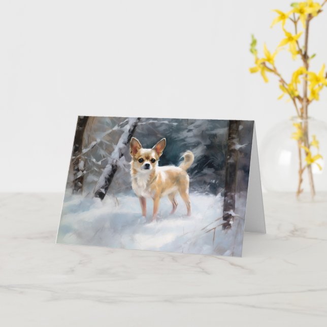 Tarjeta Chihuahua Deja que nieve Navidad (flor amarilla)