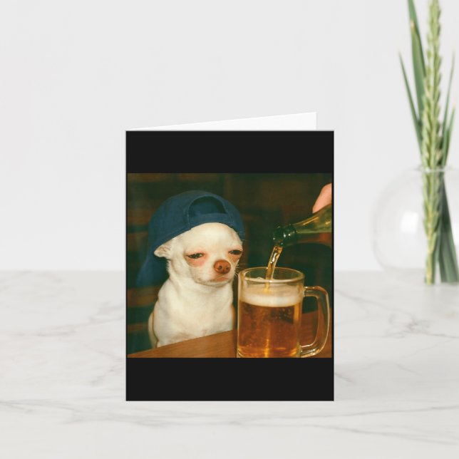 Tarjeta Chihuahua Divertido Meme Cerveza Perro Reacción Hu (Anverso)
