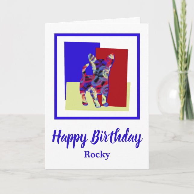 Tarjeta Chihuahua Dog Silhouette rojo azul amarillo cumple (Anverso)