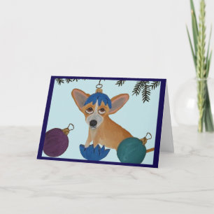 Tarjeta Chihuahua en adorno de Navidad roto