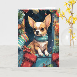 Tarjeta Chihuahua en Navidades festivos