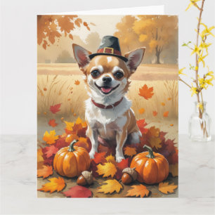 Tarjeta Chihuahua en otoño deja arte de Acción de Gracias