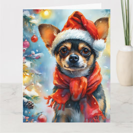 Tarjeta Chihuahua festivo en una acuarela de Santa Hat