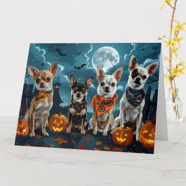 Tarjeta Chihuahua Halloween Spooky (flor amarilla)