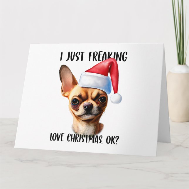 Tarjeta Chihuahua Me Encanta La Navidad Ok Xmas (Anverso)