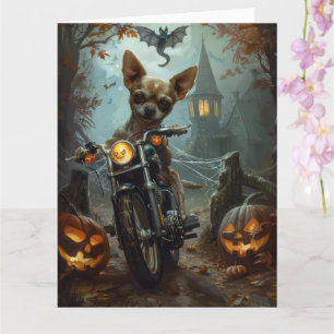 Tarjeta Chihuahua Motocicleta Halloween Da miedo
