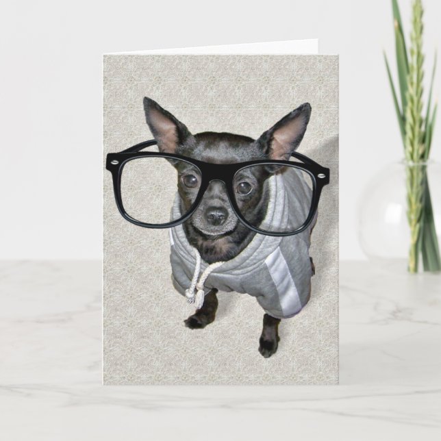 Tarjeta Chihuahua negra con foto de vidrio (Anverso)