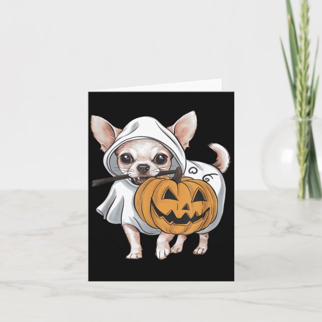 Tarjeta Chihuahua Perro Fantasma Halloween (Anverso)