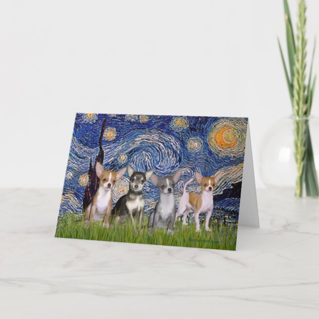 Tarjeta Chihuahuas (cuatro) - Noche estrellada (Anverso)
