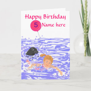 Tarjeta Child Swimmer Girl birthday card add age name