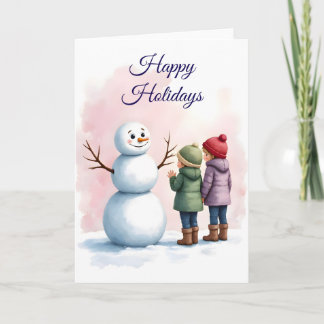 Tarjeta Children Building Snowman Winter Scene Blank
