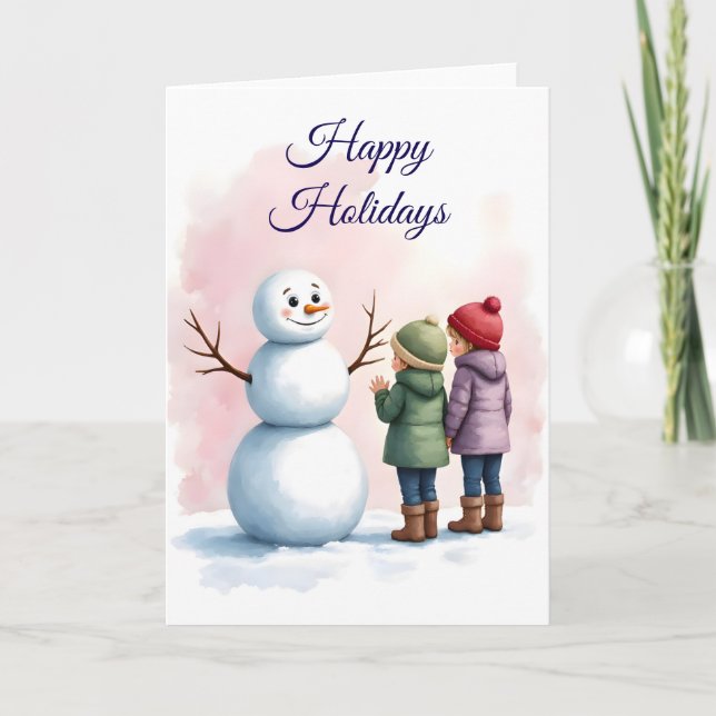 Tarjeta Children Building Snowman Winter Scene Blank  (Anverso)