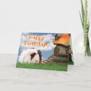 Tarjeta Child's Happy Birthday Guinea Pig Mushroom House