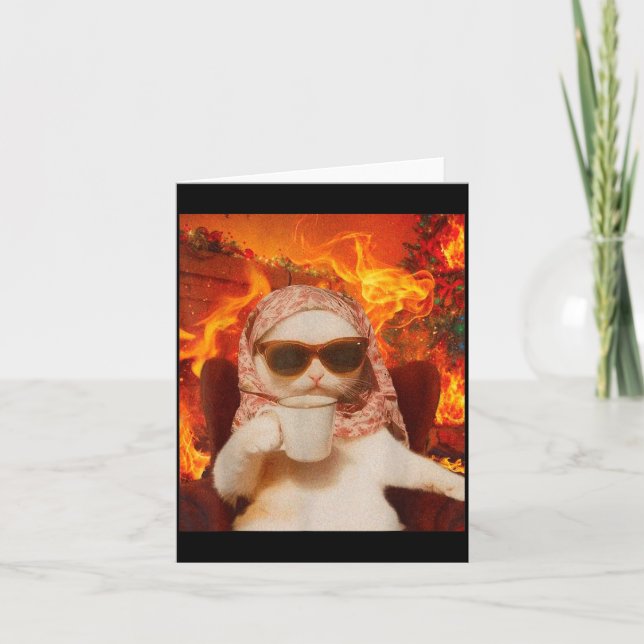 Tarjeta Chill Cat And Coffe Xmas Funny Cat Meme Y2k Joke  (Anverso)