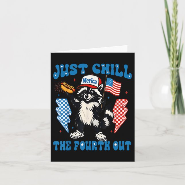 Tarjeta Chill The Cuarto Racoon Gracioso 4 De Julio De Pat (Anverso)