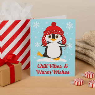 Tarjeta Chill Vibes & Warm Wiers Navidades Cute Pingüino