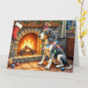Tarjeta Chimenea con Luces de Navidad del Sabueso Bluetick