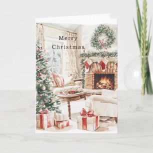 Tarjeta Chimenea de árbol de Navidad cálido