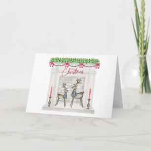 Tarjeta Chimenea decorada para Navidad con renos