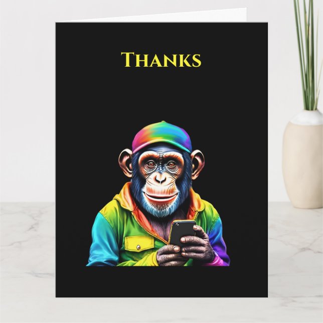 Tarjeta Chimpancé colorido con un teléfono-divertido- (Anverso)