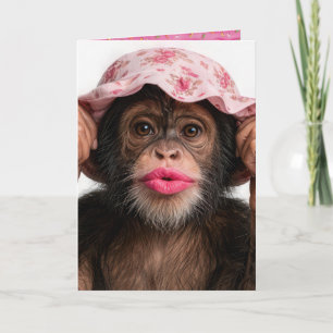 Tarjeta Chimpancé Cumpleañero con Pintalabios Rosa