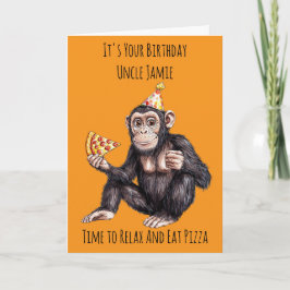 Tarjeta Chimpanzee Eating Pizza Birthday Card