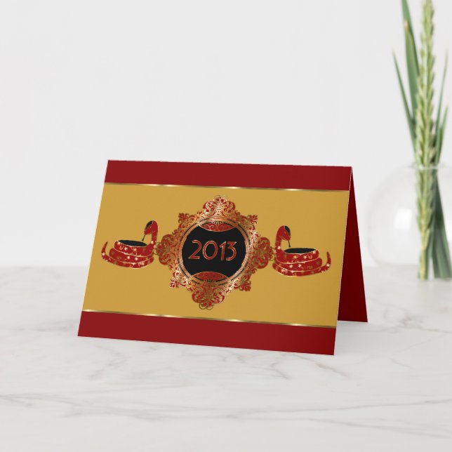 Tarjeta china adornada del Año Nuevo 2013 del rojo (Anverso)
