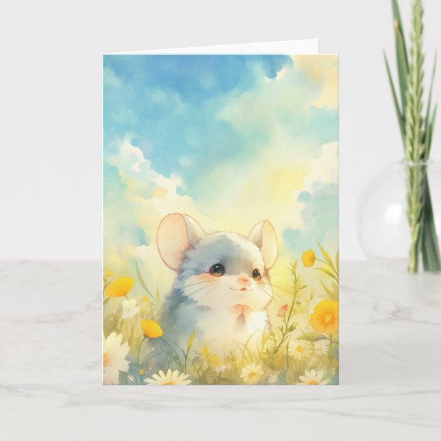 Tarjeta Chinchilla Alegría Vislumbre de Flores Silvestres (Anverso)