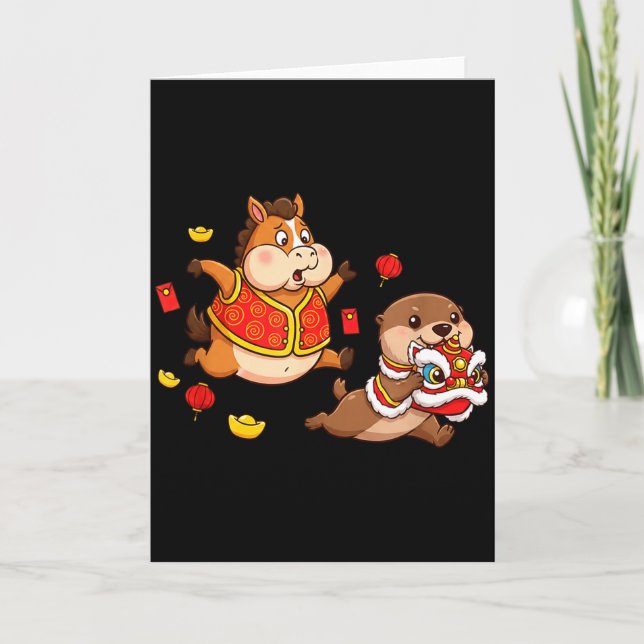 Tarjeta Chinese Horse Otter Funny Kids Mens Womens Happy N (Anverso)
