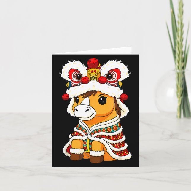 Tarjeta Chinese Lunar New Year Lion Dance Cute Horse China (Anverso)