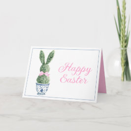 Tarjeta Chinoiserie Azul y Blanco con Topiaria de Conejo