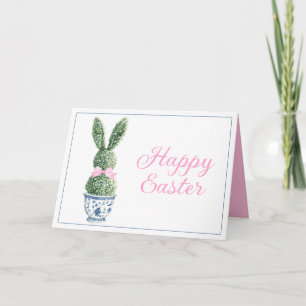 Tarjeta Chinoiserie Azul y Blanco con Topiaria de Conejo