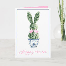 Tarjeta Chinoiserie Azul y Blanco con Topiaria de Conejo