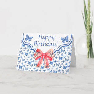 Tarjeta Chinoiserie Blue Butterfly Cumpleaños personalizad