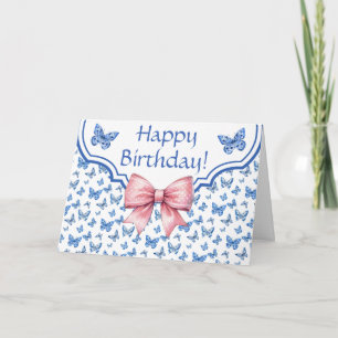 Tarjeta Chinoiserie Blue Butterfly Cumpleaños personalizad