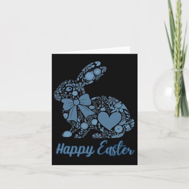 Tarjeta Chinoiserie Bunny Blue Y White Happy Easter Blue (Anverso)