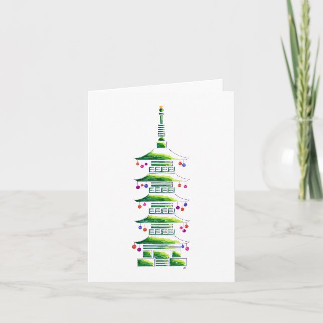 Tarjeta Chinoiserie Christmas Pagoda: Blank Note Card (Anverso)