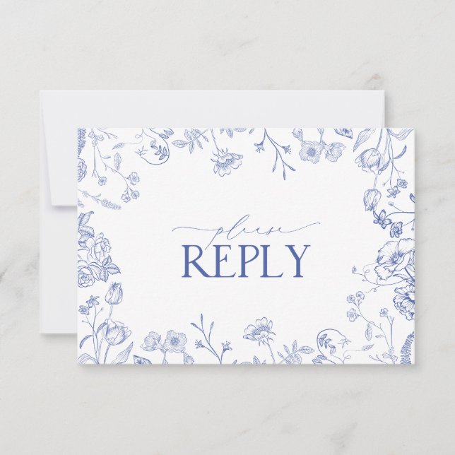 Tarjeta Chinoiserie French Blue Victorian Floral R (Anverso)