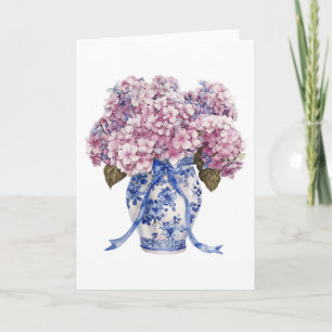 Tarjeta Chinoiserie Vase Hydrangea Flowers Blank Greeting