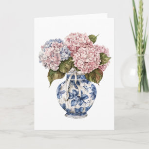 Tarjeta Chinoiserie Vase Ribbon Hydrangea Blank Greeting